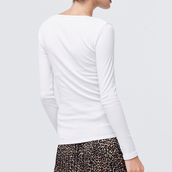 J. CREW Long Sleeve Fine Rib Ivory Scoopneck Tee - Picture 4 of 5